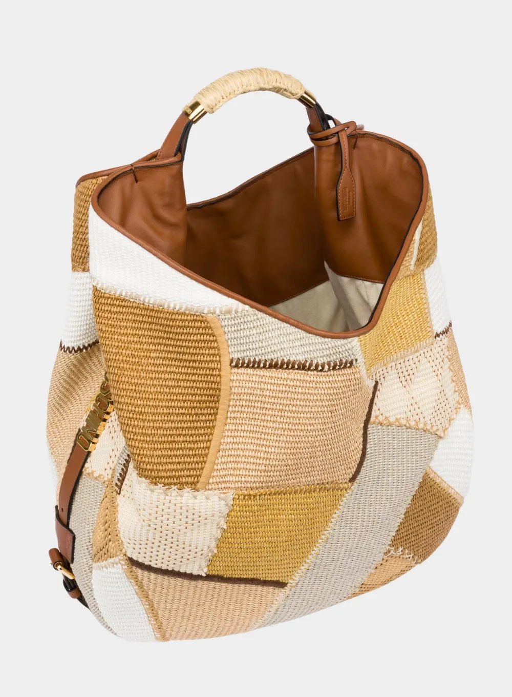 MOSCHINO | Large Patchwork Straw Bag