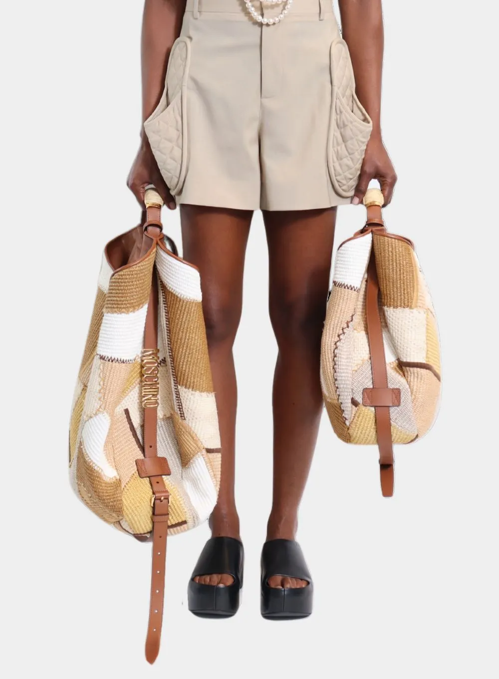 MOSCHINO | Large Patchwork Straw Bag
