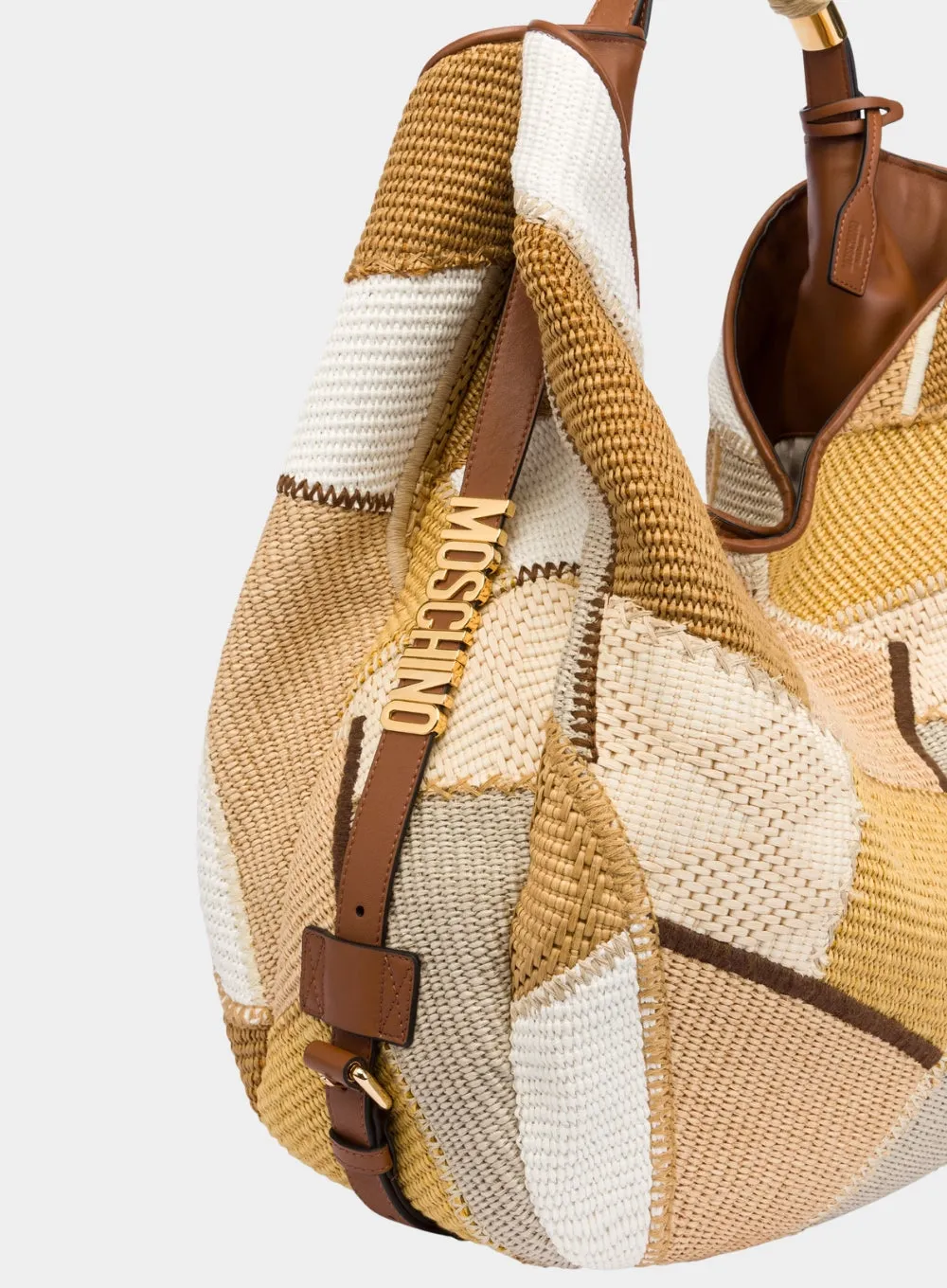 MOSCHINO | Large Patchwork Straw Bag