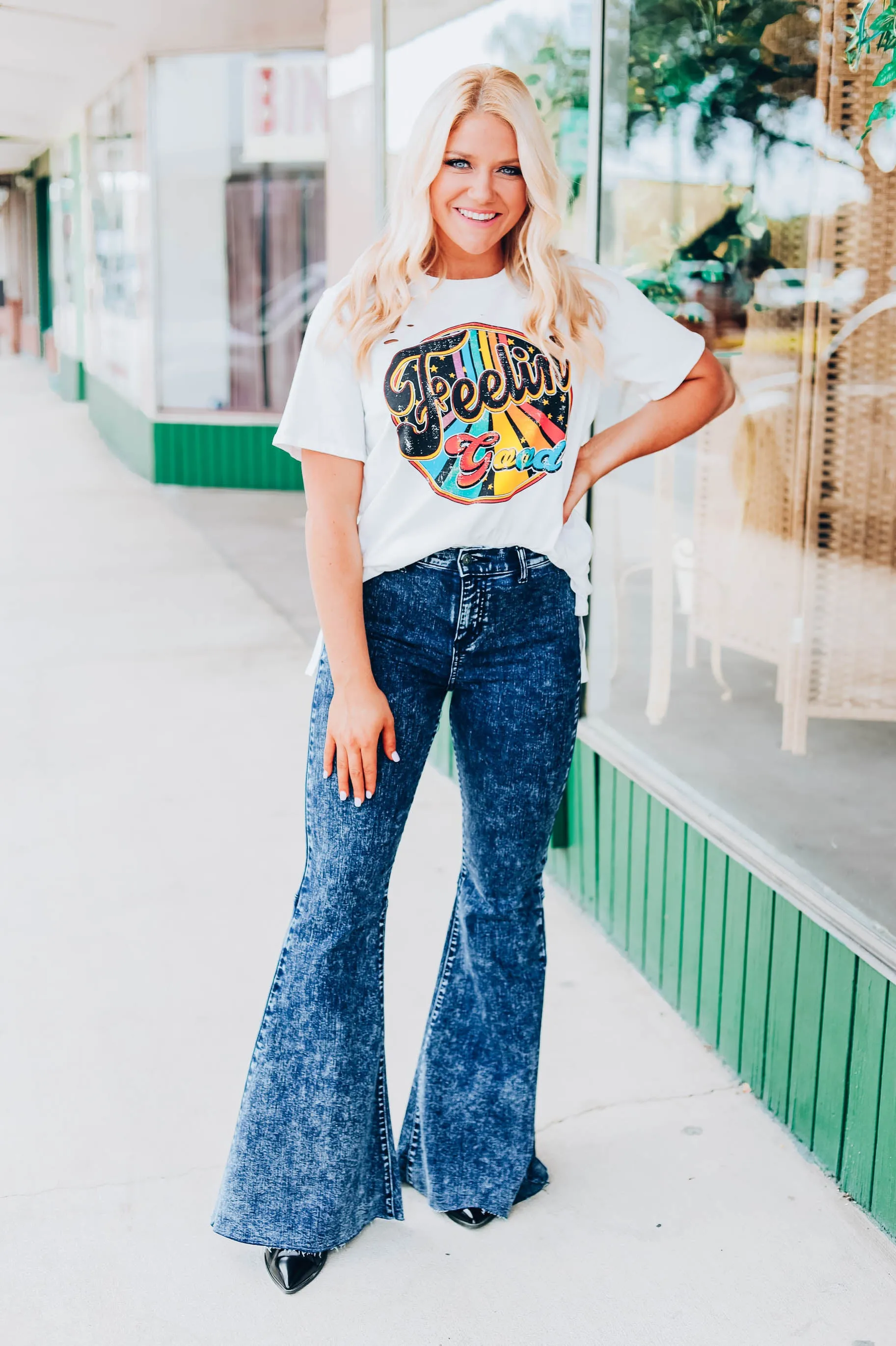 Multi Color Feelin' Good Graphic Tee - White