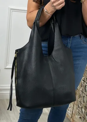 Nadia Black Zip Detail Tote Bag