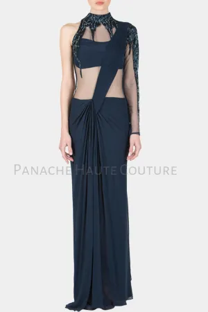 Navy Blue Color Designer Saree Gown Online