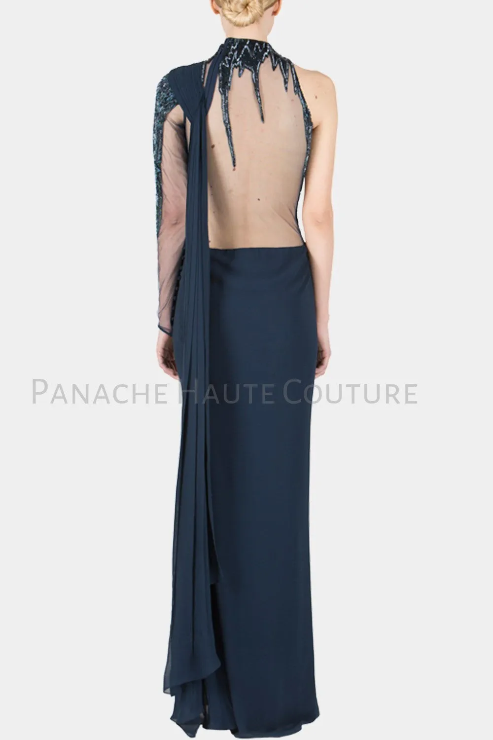 Navy Blue Color Designer Saree Gown Online