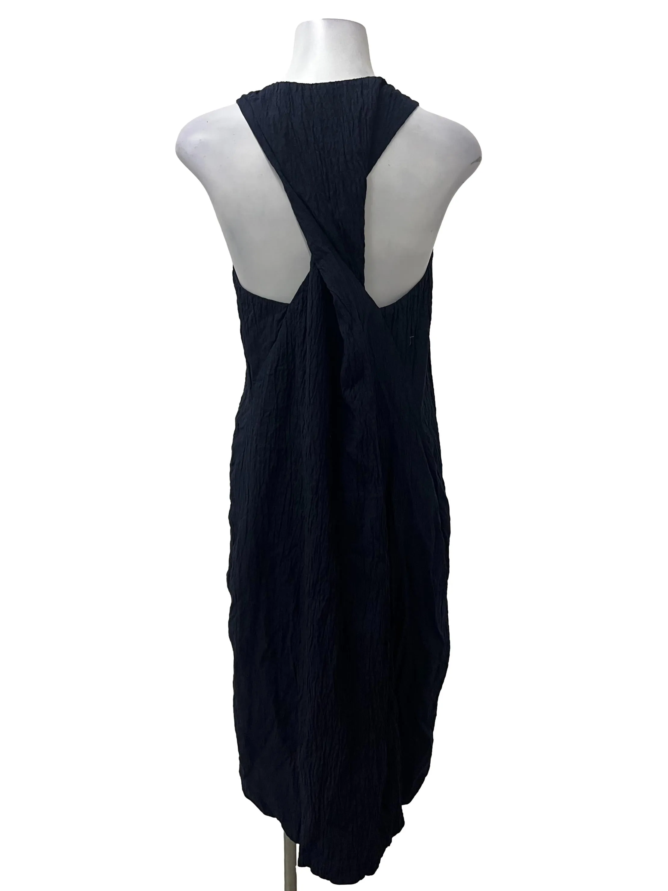 Navy Blue Textured Twist Back Dress IGC