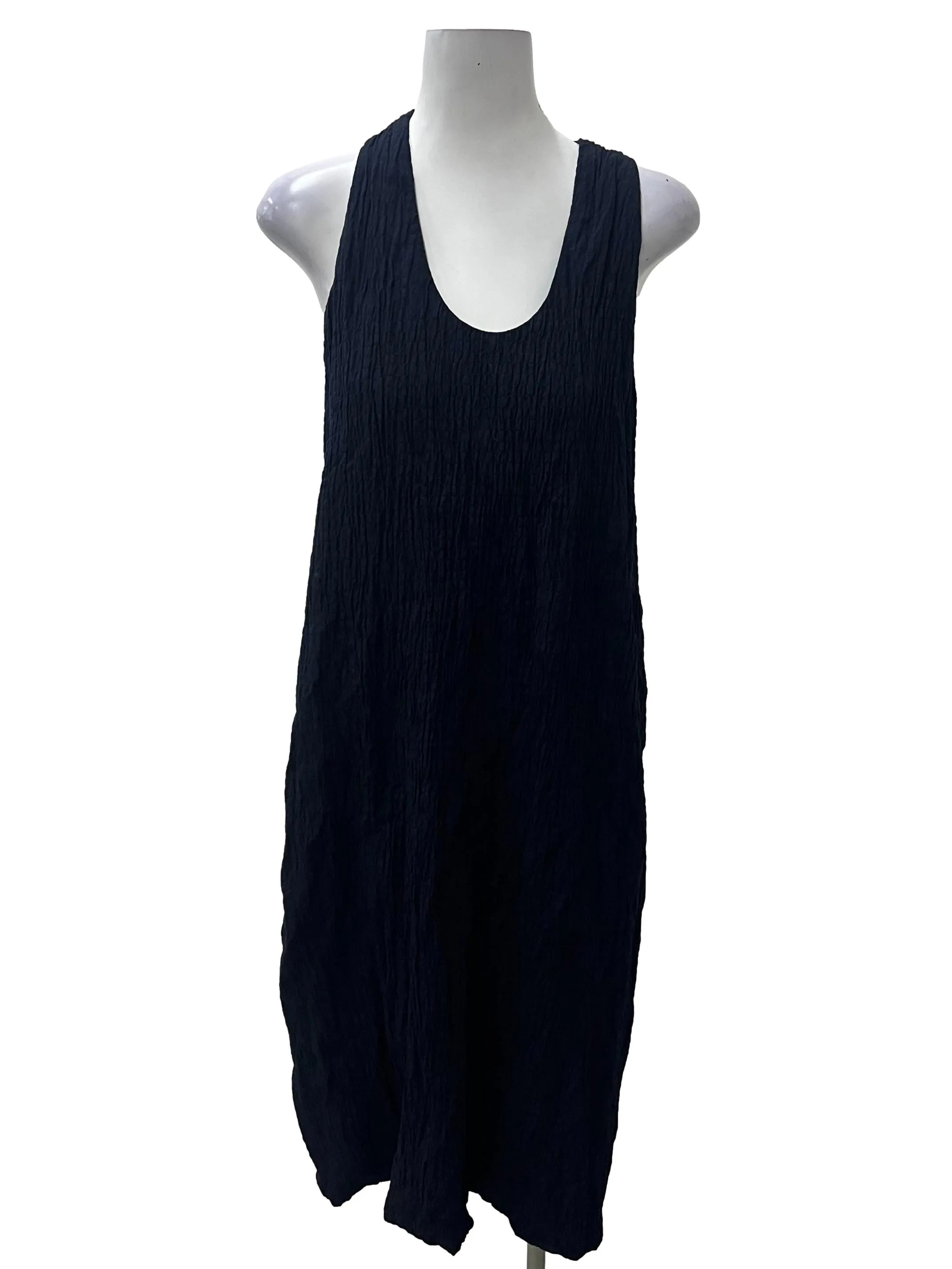 Navy Blue Textured Twist Back Dress IGC