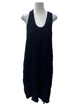 Navy Blue Textured Twist Back Dress IGC