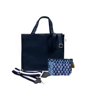 Navy Magazine Bag with Navy/White Strap & Blue Boho Makeup Bag (Only $64, plus a FREE Strap   Makeup Bag with code:FALL64)