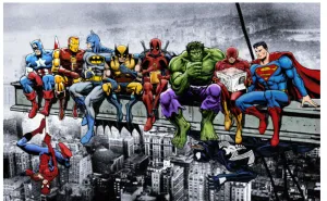 New Marvel And Dc Superheroes Lunch Atop A Skyscraper by D Dan Avenell Large Print on Canvas, comes rolled ready for framing, 27" X 41" Retails $277 