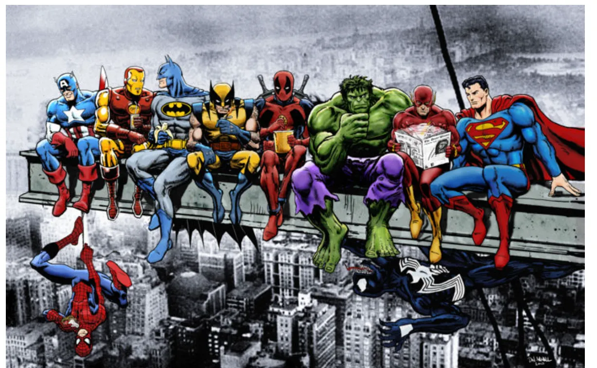 New Marvel And Dc Superheroes Lunch Atop A Skyscraper by D Dan Avenell Large Print on Canvas, comes rolled ready for framing, 27" X 41" Retails $277 