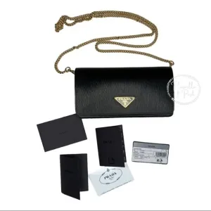 NEW Prada Miniborse Black Vitello Move Leather Chain Cross Body Black Leather Gold