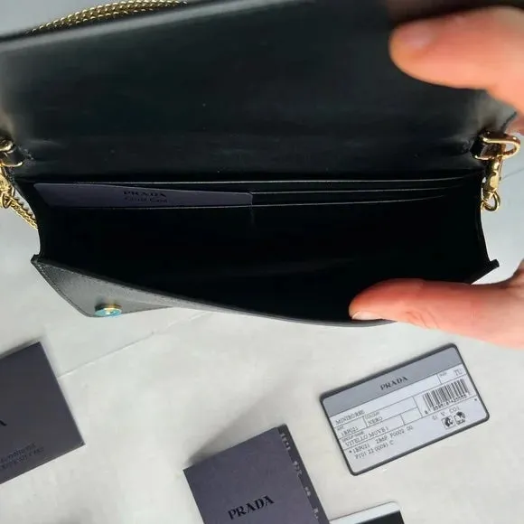 NEW Prada Miniborse Black Vitello Move Leather Chain Cross Body Black Leather Gold