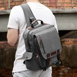 New Unisex Grey Plambag Canvas Sling Backpack One Strap Travel Sport Crossbody Bag
