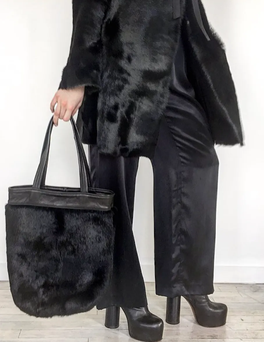 One-of-a-Kind Black Rabbit Fur Tote