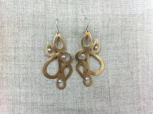 One-of-a-Kind, Hand-Made Gold Colored Brass Tear Drop Clusters w/ Three White Cubic Zirconia - 0304