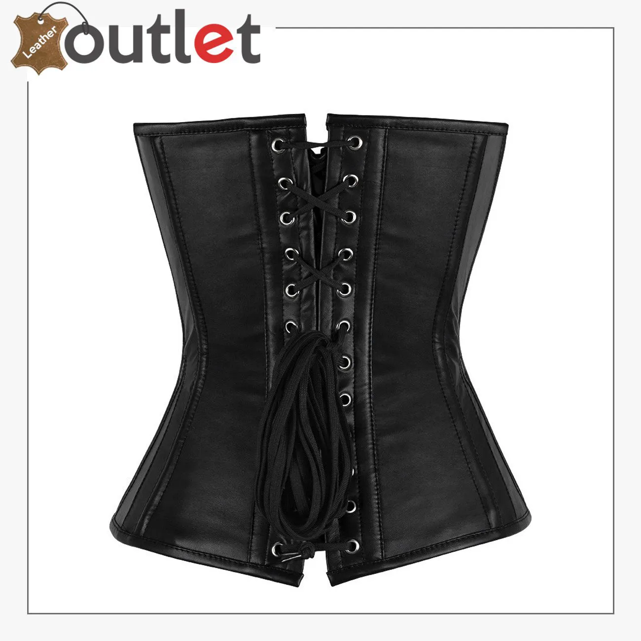 Overbust Bustier Full Steel Boned Victorian Gothic Black Real Leather Zip Corset
