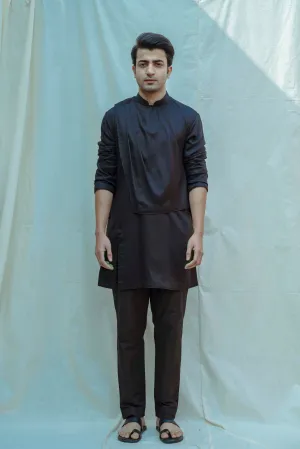 Overlapped Cowl Kurta In Black