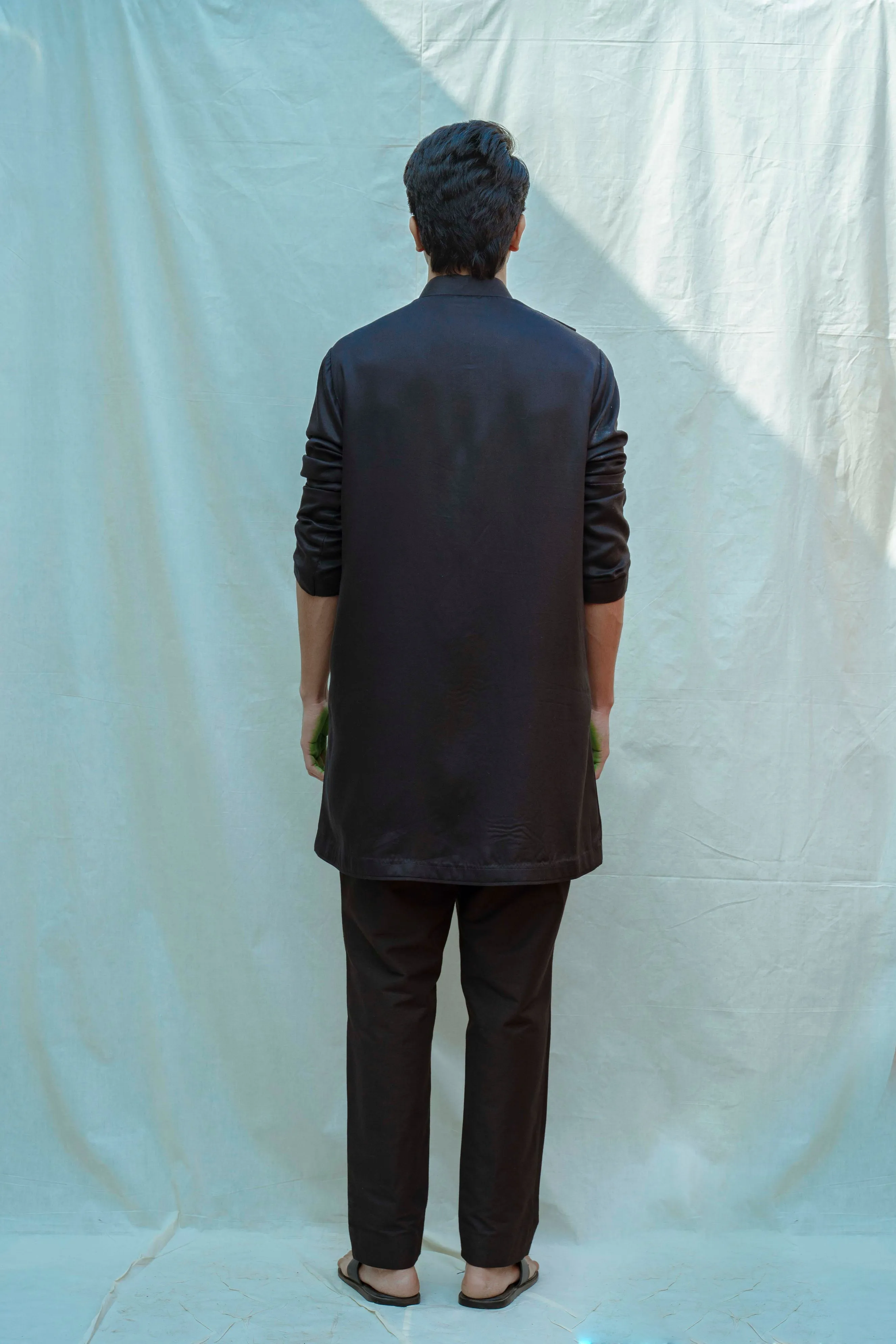 Overlapped Cowl Kurta In Black