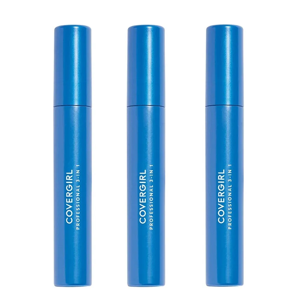 Pack of 3 CoverGirl Professional  3-in-1 Curved Brush Mascara, Black Brown 210