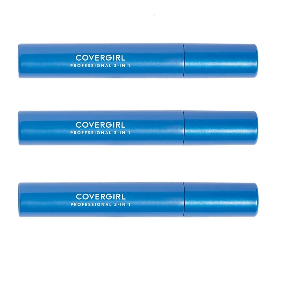 Pack of 3 CoverGirl Professional  3-in-1 Curved Brush Mascara, Black Brown 210