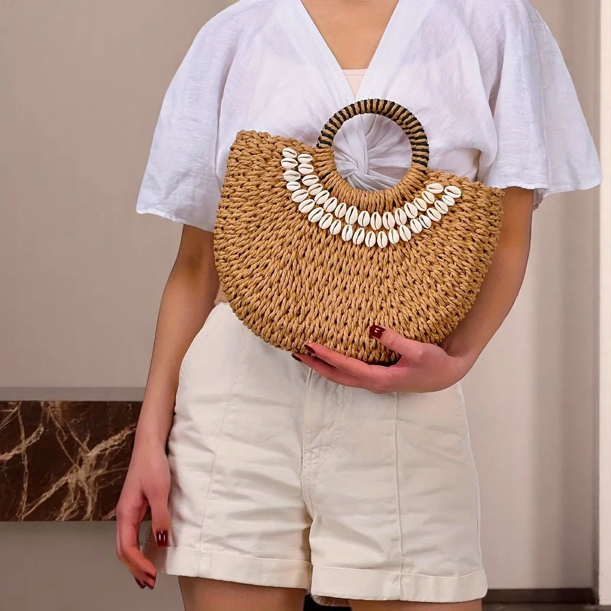 Paloma Hand-Stitched Straw Tote