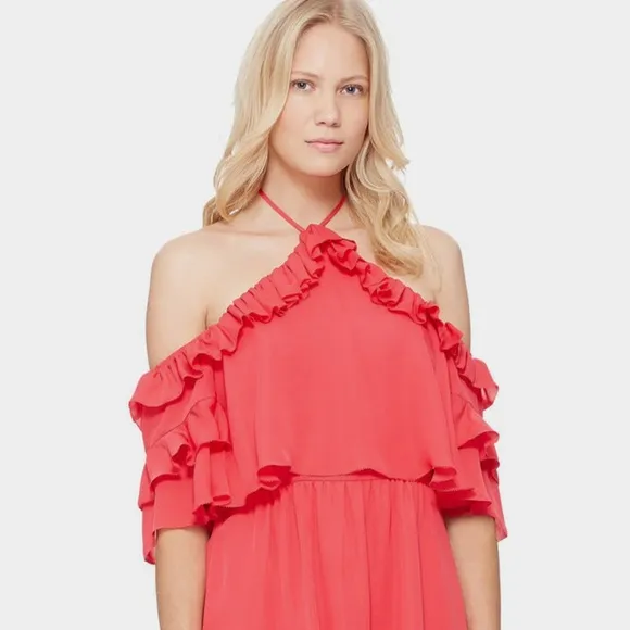 Parker Lorenzo Ruffled Cold Shoulder Dress