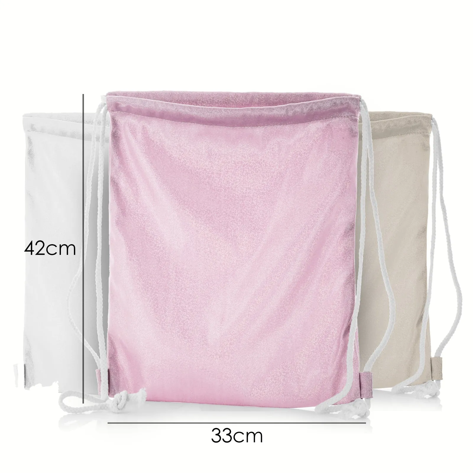 Personalised Glitter Drawstring Backpack with Hippo Peach Flowers and Cute Text