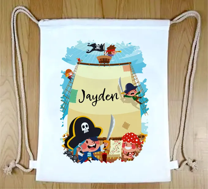 Personalised Pirate Themed Drawstring Bag
