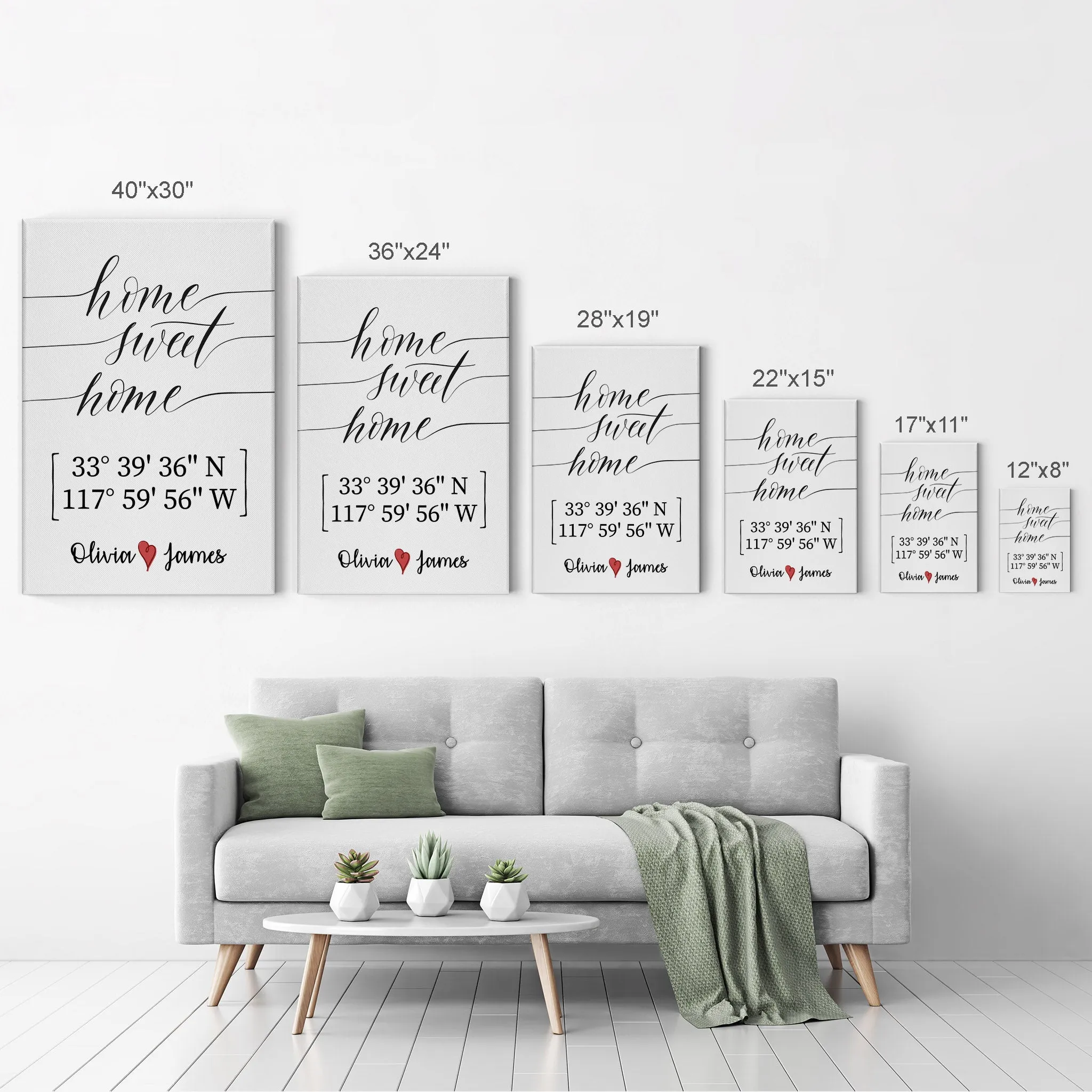 Personalized Gift Wall Art with Couple Names and Coordinates Home Sweet Home Design