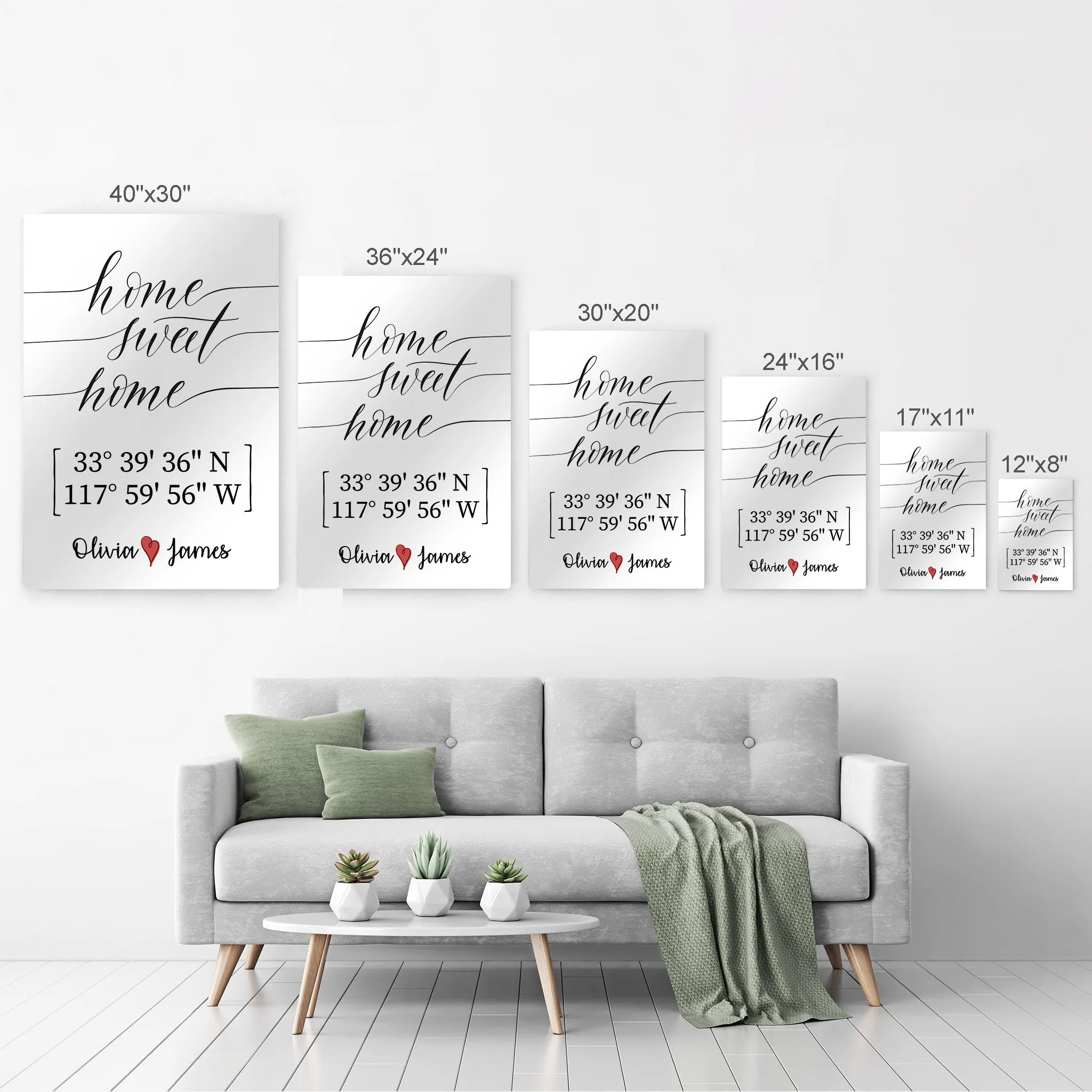 Personalized Gift Wall Art with Couple Names and Coordinates Home Sweet Home Design