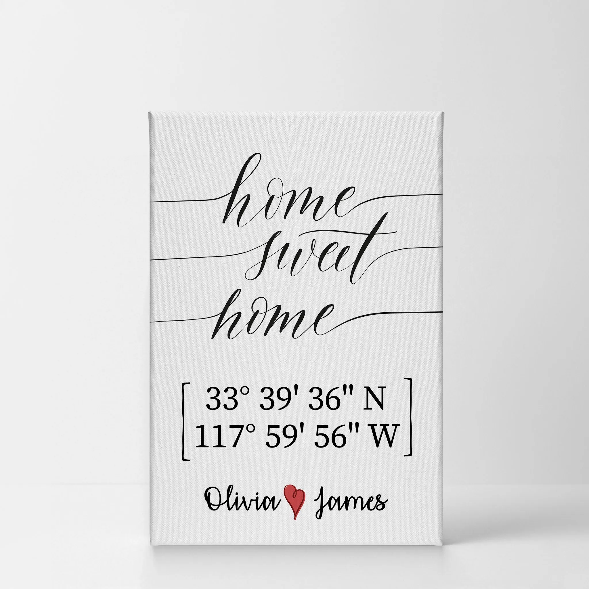 Personalized Gift Wall Art with Couple Names and Coordinates Home Sweet Home Design