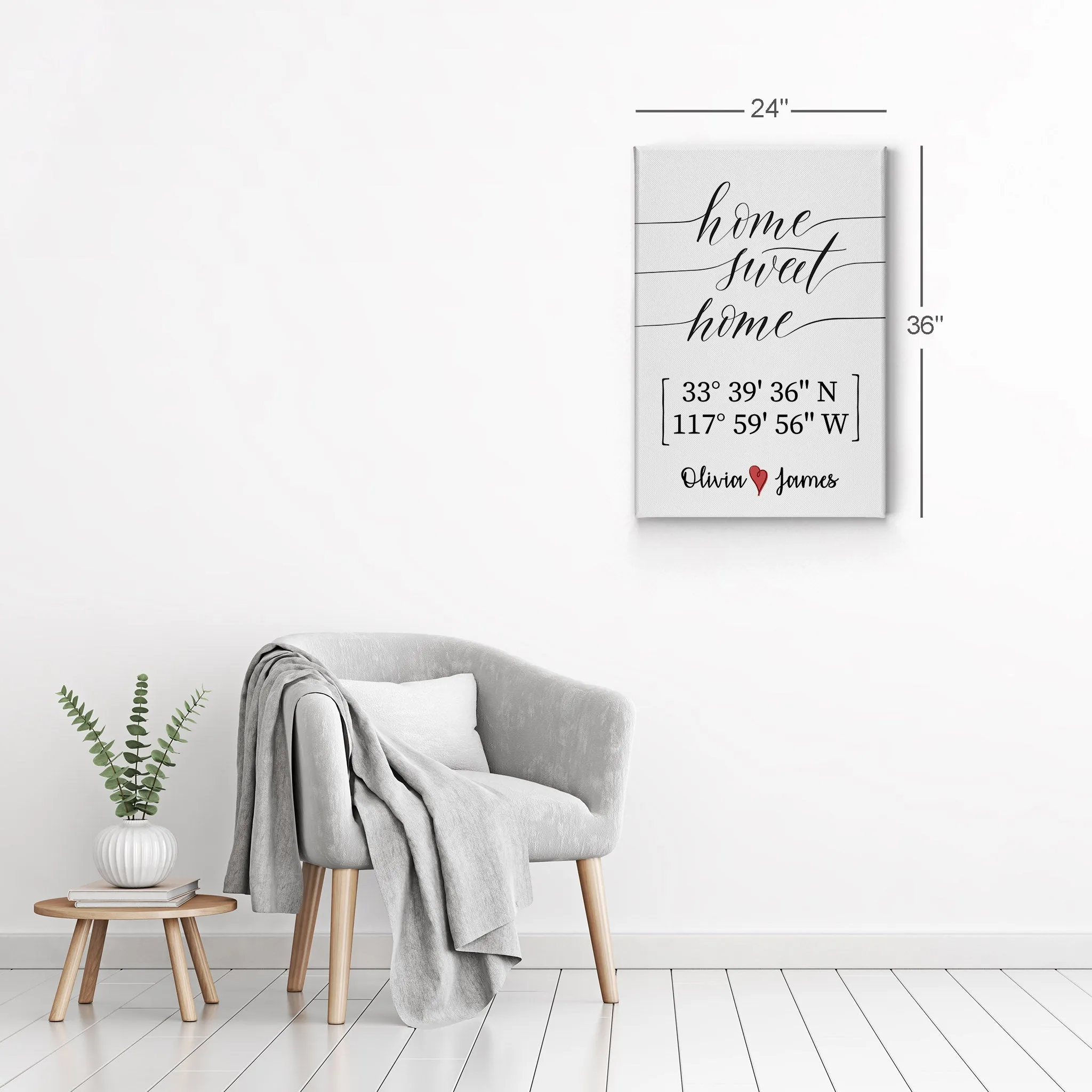 Personalized Gift Wall Art with Couple Names and Coordinates Home Sweet Home Design
