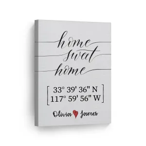 Personalized Gift Wall Art with Couple Names and Coordinates Home Sweet Home Design