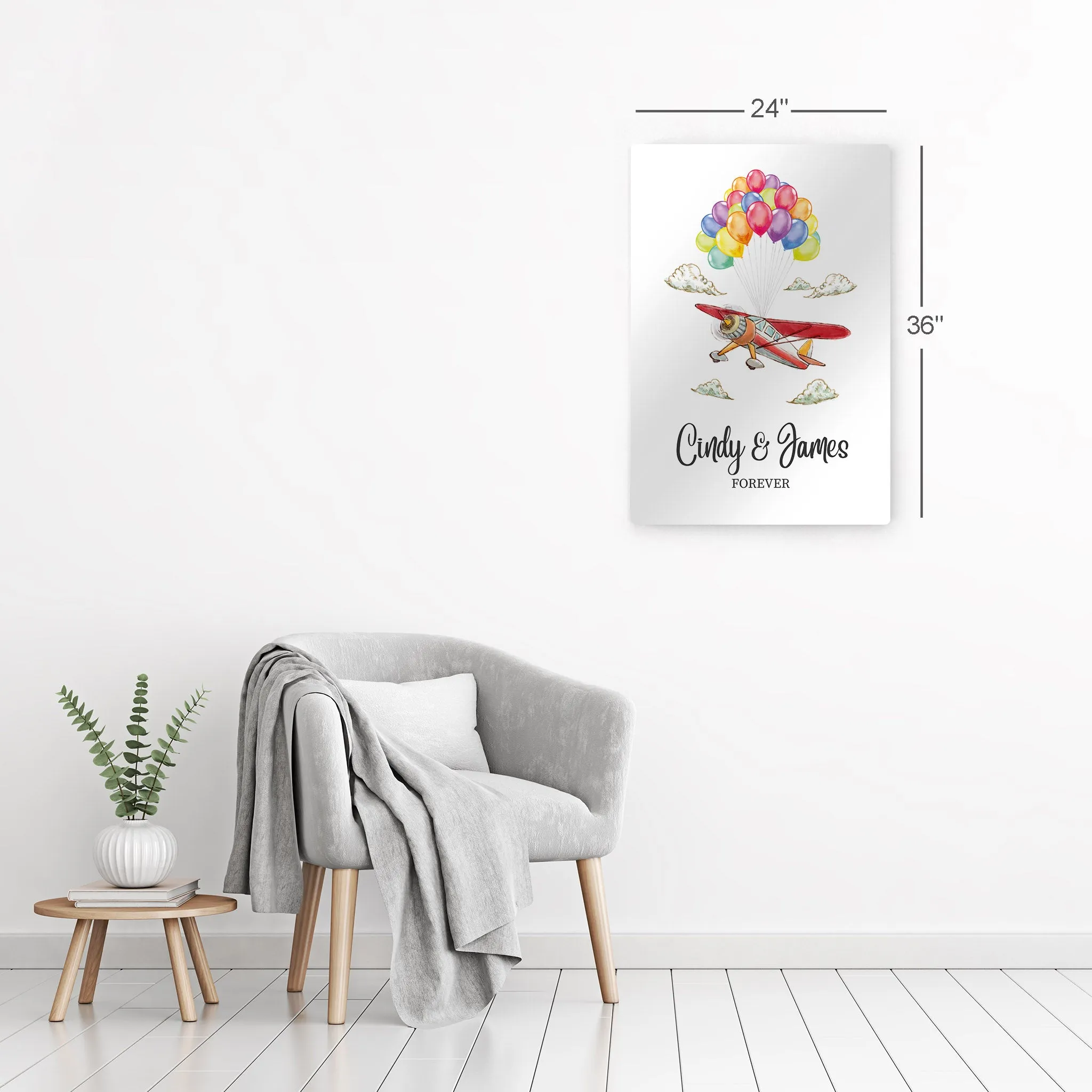 Personalized Gift Wall Art with Couple Names Glider and Baloons Forever Design
