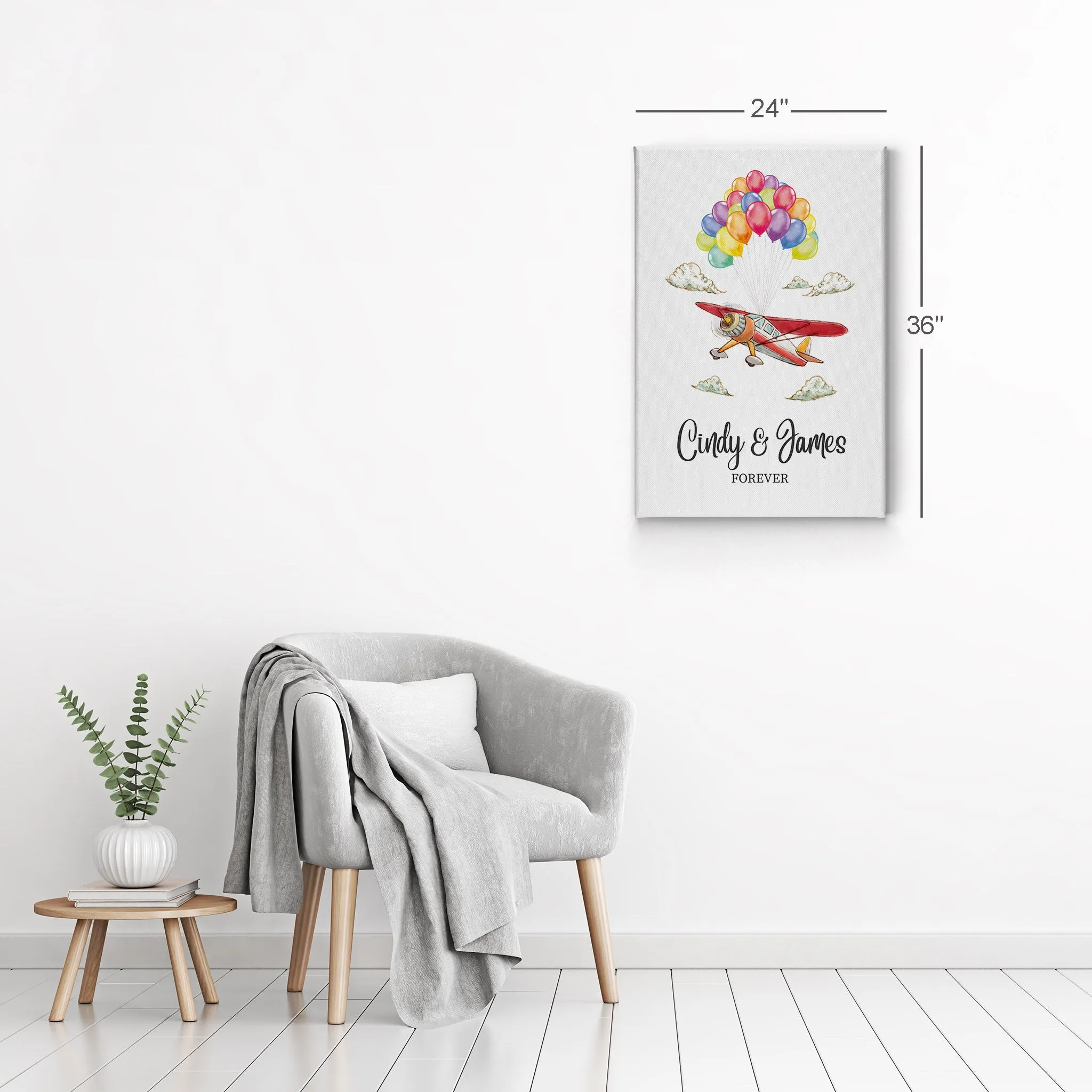Personalized Gift Wall Art with Couple Names Glider and Baloons Forever Design