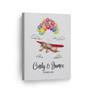 Personalized Gift Wall Art with Couple Names Glider and Baloons Forever Design