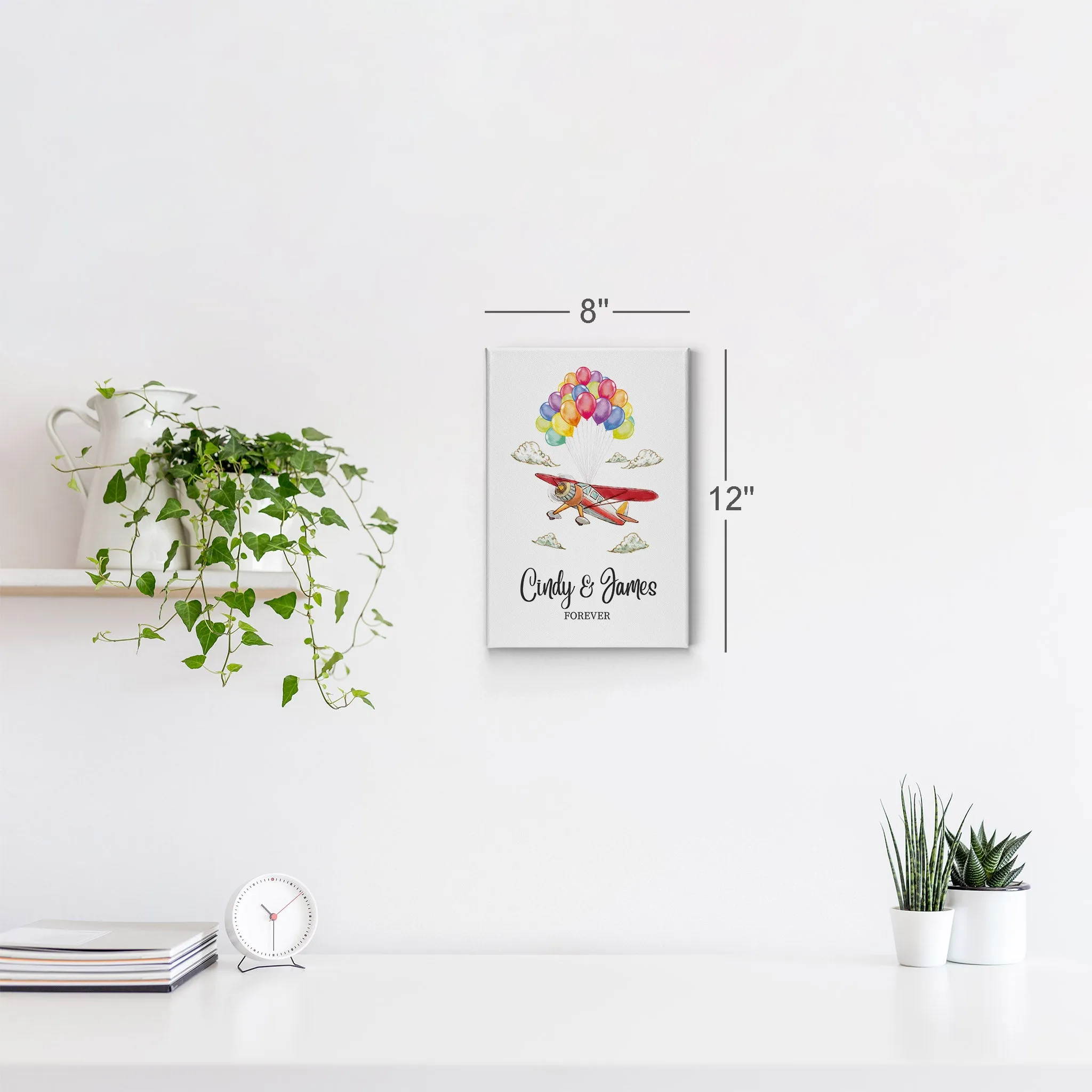 Personalized Gift Wall Art with Couple Names Glider and Baloons Forever Design