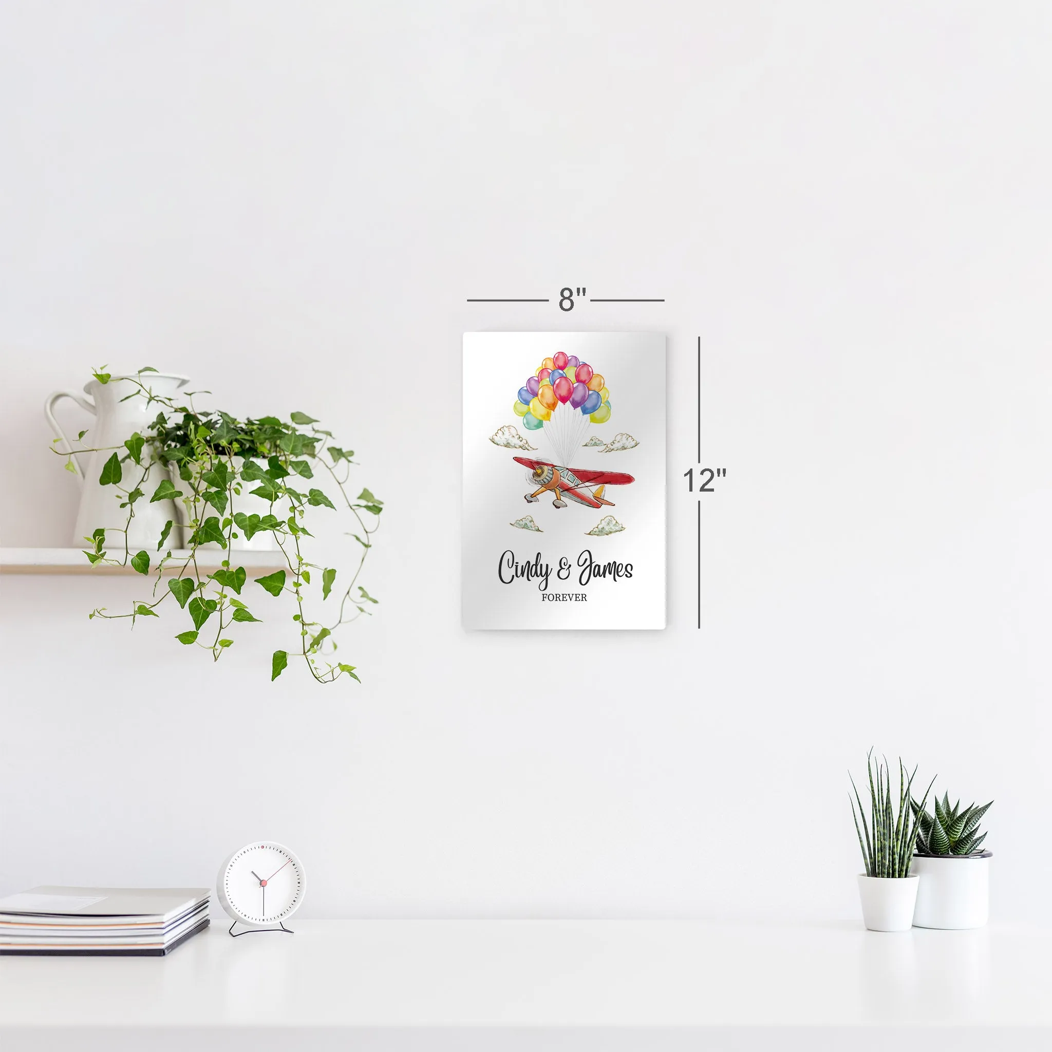 Personalized Gift Wall Art with Couple Names Glider and Baloons Forever Design