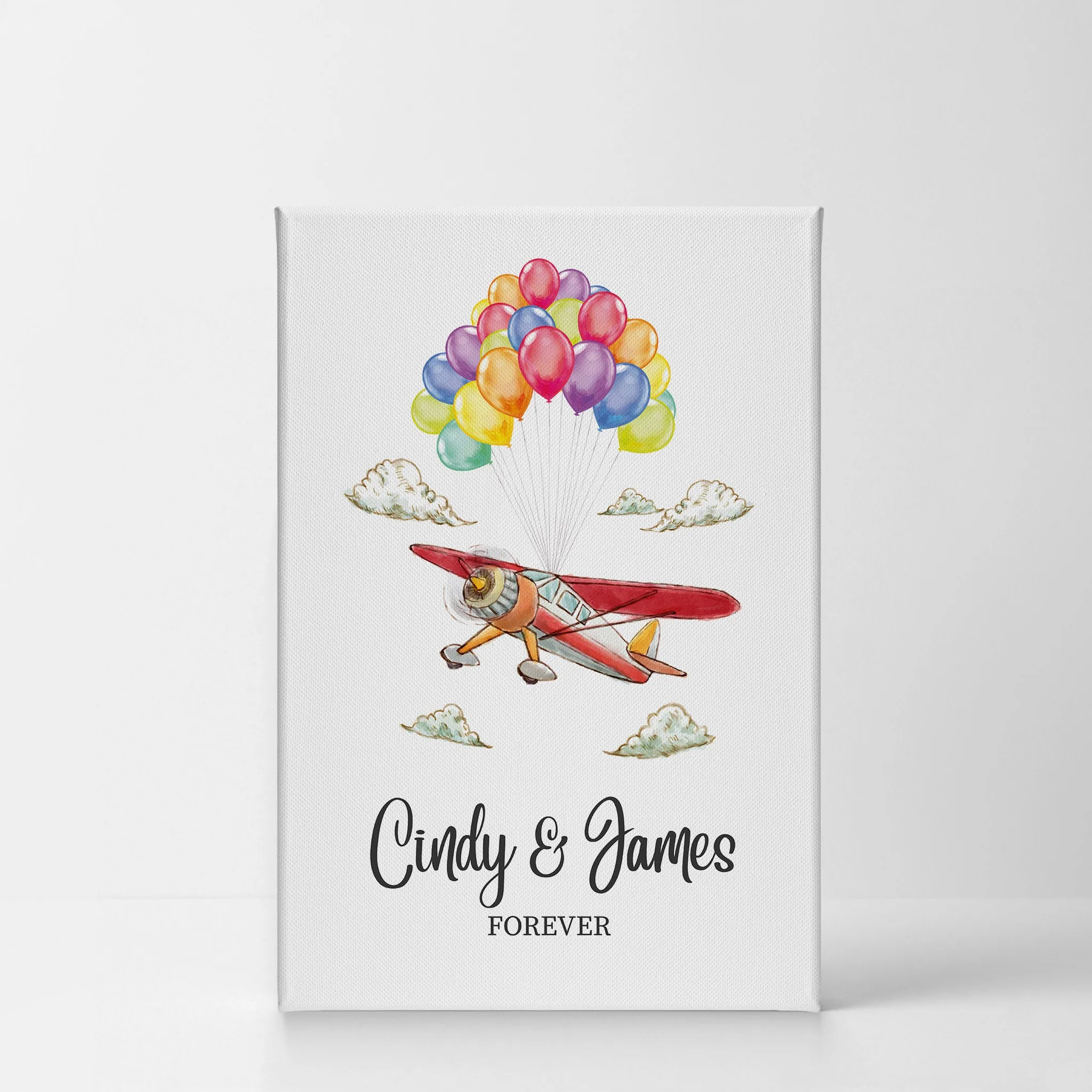 Personalized Gift Wall Art with Couple Names Glider and Baloons Forever Design