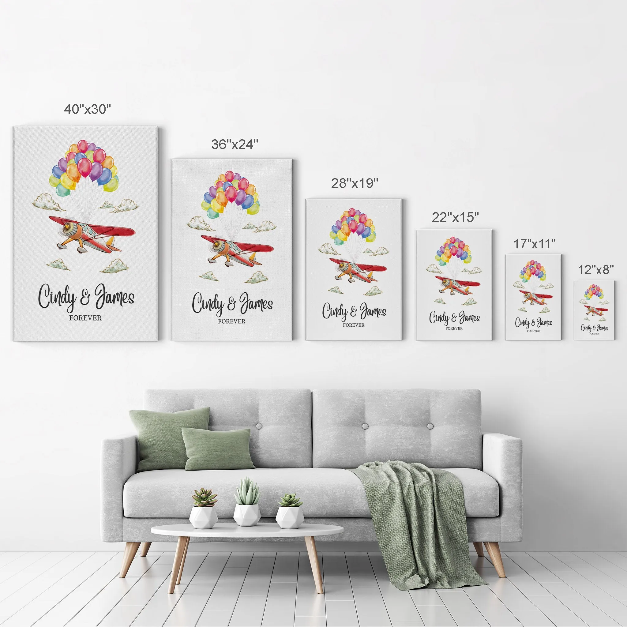 Personalized Gift Wall Art with Couple Names Glider and Baloons Forever Design