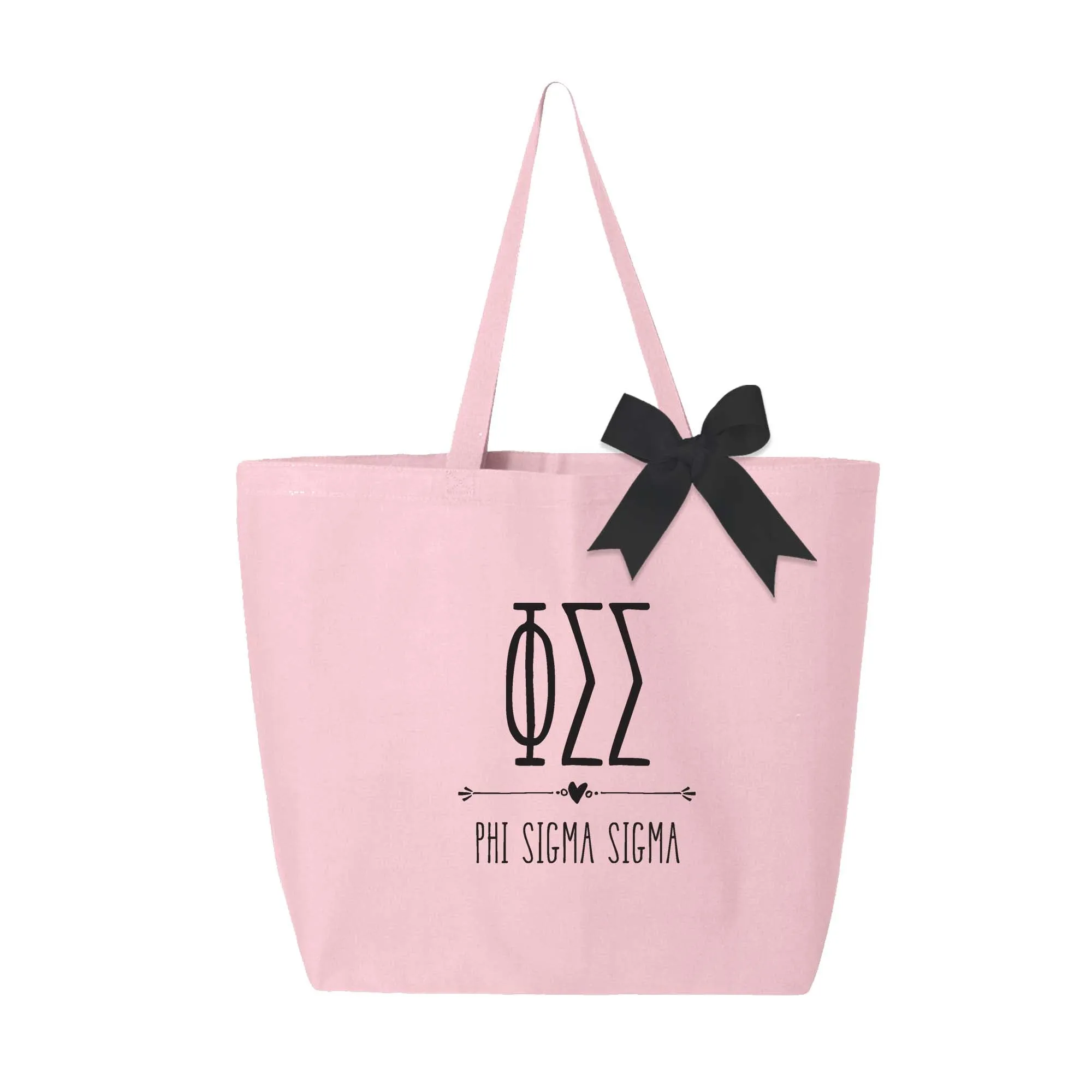 Phi Sigma Sigma Pink Canvas Tote Bag with Black Bow