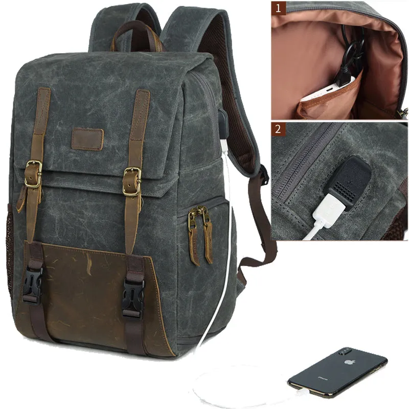 Photo Backpack Canvas Camera Bag with USB Charging
