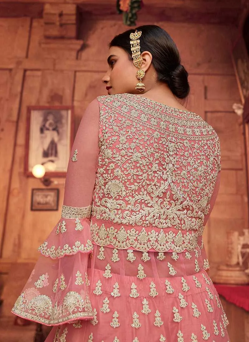 Pink Heavy Embroidered Designer Sharara Style Suit