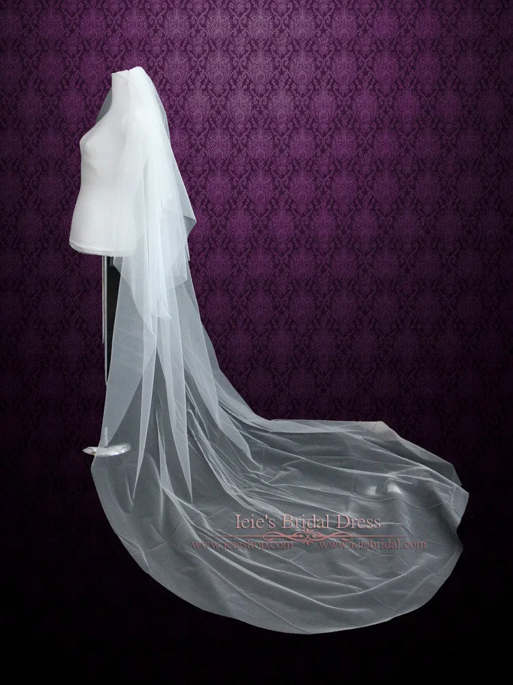 Plain Soft Tulle Chapel Length Wedding Veil with Blusher VG1040