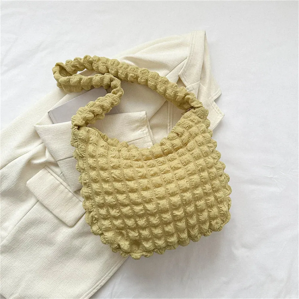 Pleated Design Crossbody Bag with Embroidery