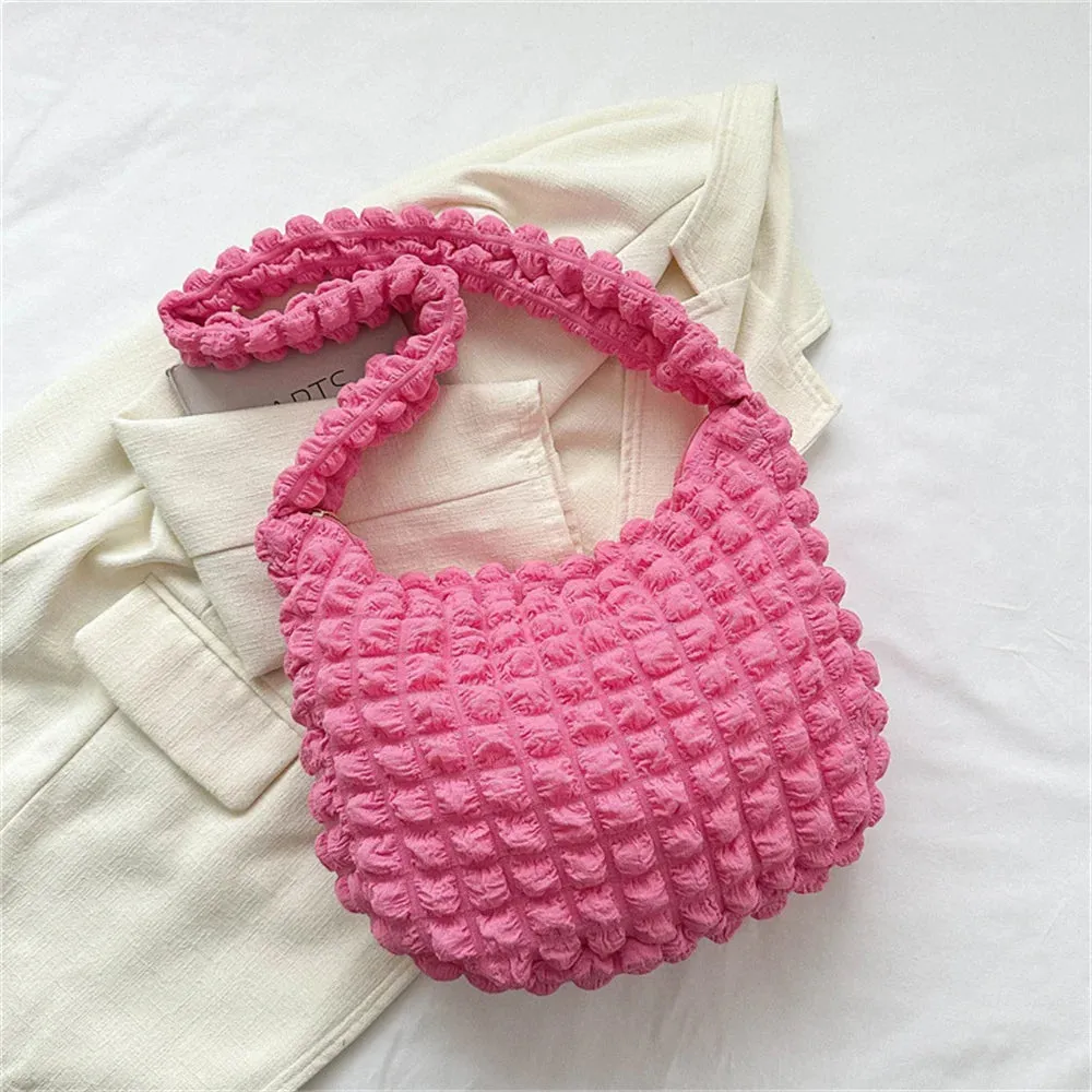 Pleated Design Crossbody Bag with Embroidery