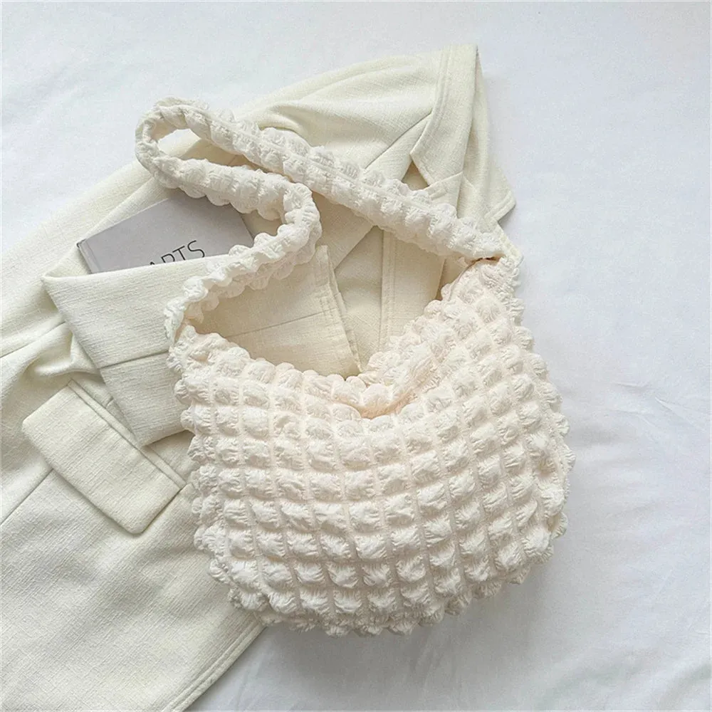 Pleated Design Crossbody Bag with Embroidery