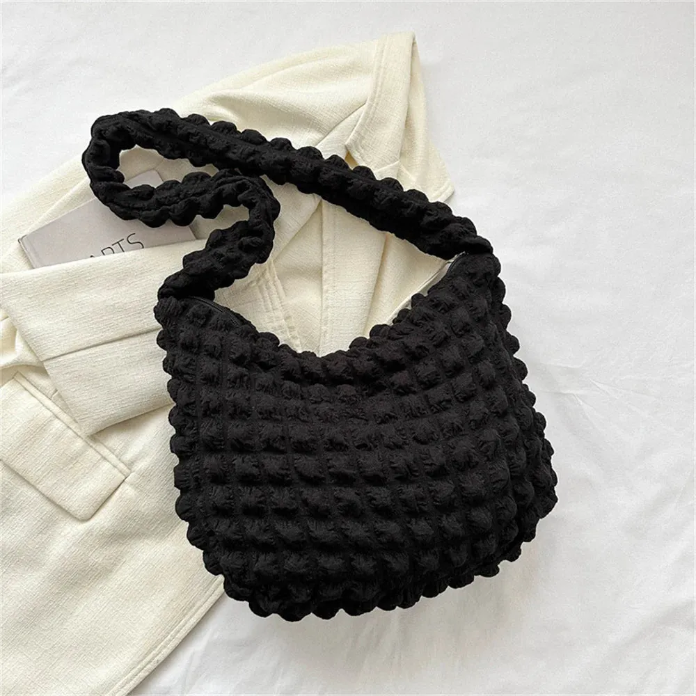 Pleated Design Crossbody Bag with Embroidery