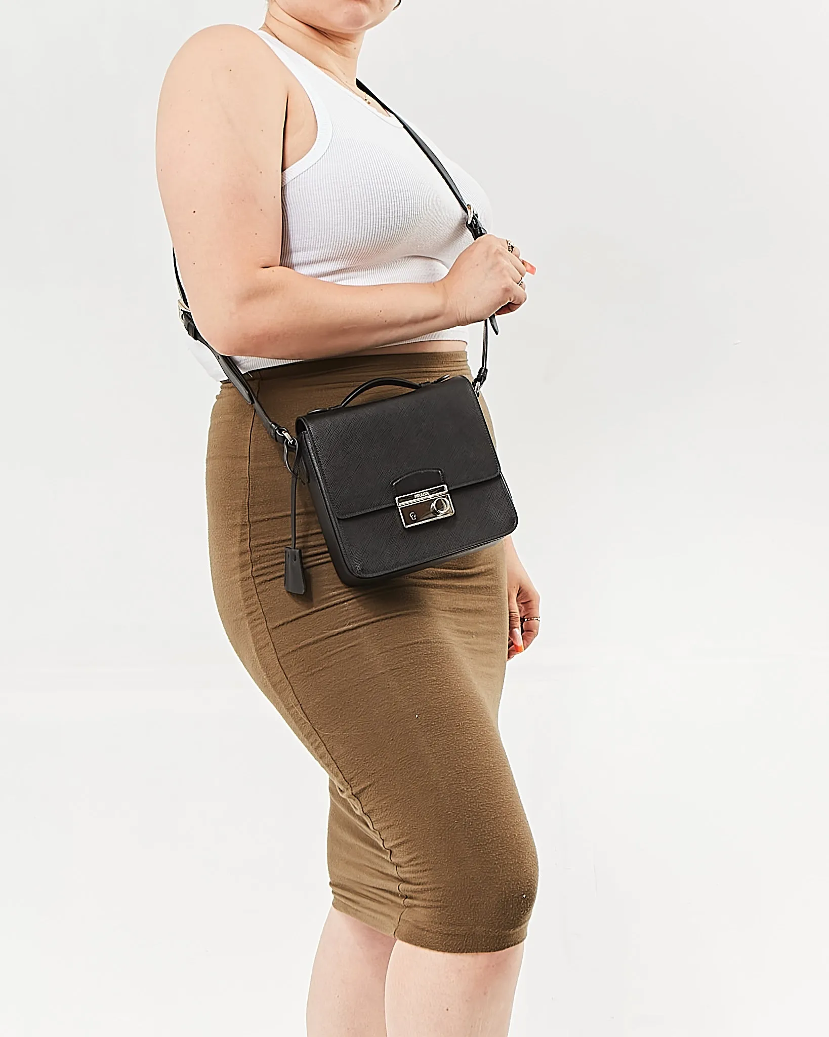 Prada Black Saffiano Lux Sound Crossbody Bag