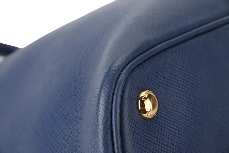 PRADA BLUE-RED SAFFIANO LEATHER DOUBLE HANDLE TOTE (BN2755) GOLD HARDWARE WITH STRAP, CARD AND DUST COVER