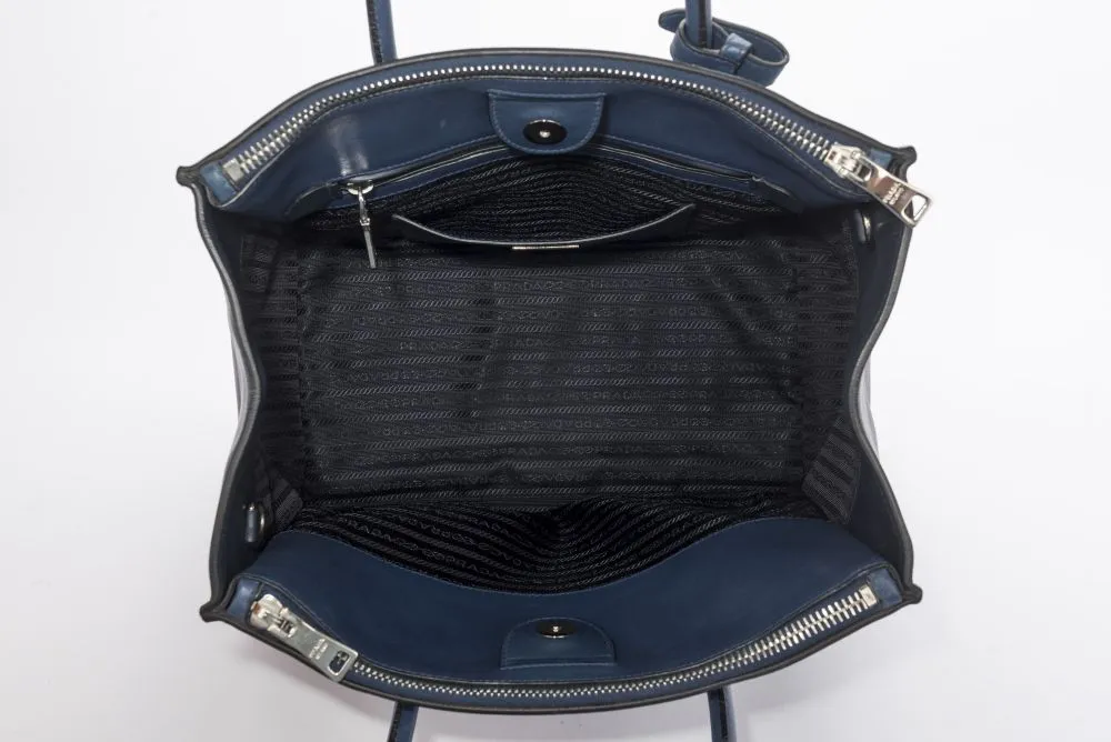Prada BN2762 Blue Smooth Calf Leather 2 Way Use Bag, with Card, Strap & Dust Cover